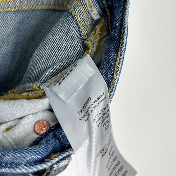 FREE PEOPLE Maggie Straight Leg Mid Rise Distressed Denim Jeans in Blue US 28 - Picture 9 of 14